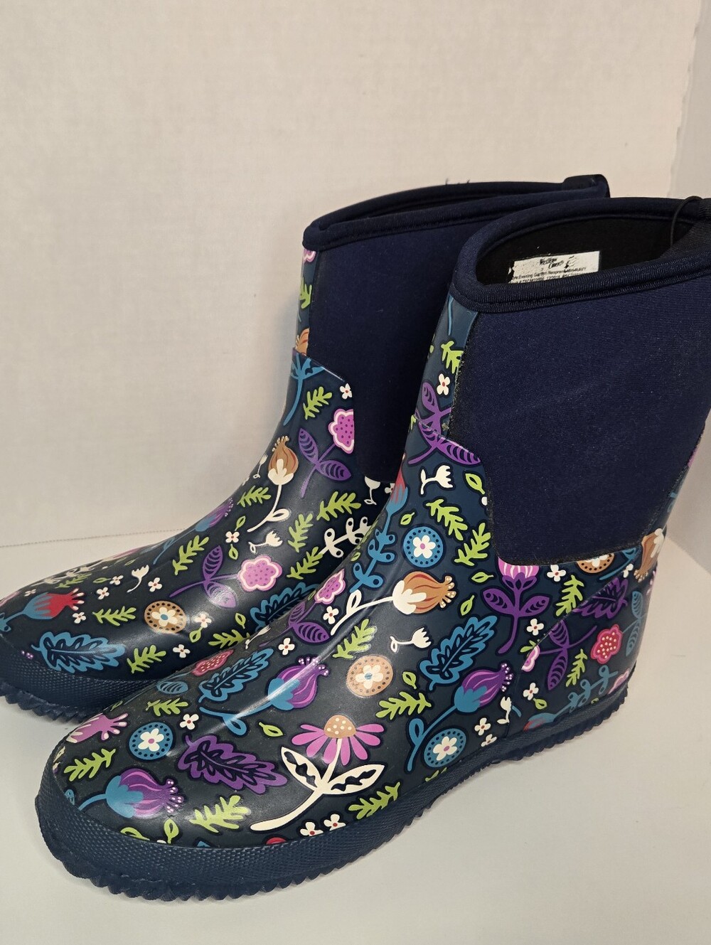 Western Chief Evening Garden Neoprene Mid Navy Women's 9 Waterproof Rain Boots